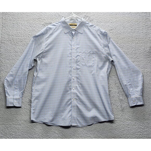 Gold Label Roundtree Men's 17 1/2  35 Light Blue Plaid Fitted Button Down Shirt - Picture 1 of 10